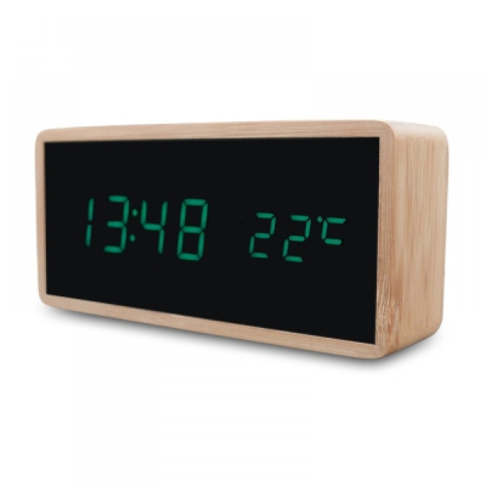 Bamboo Wooden Digital Alarm Clock with Temperature