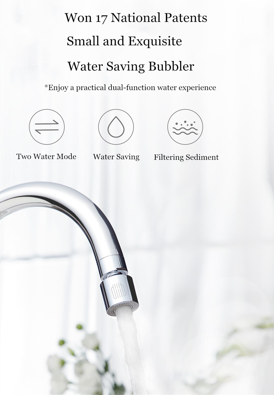 DXSZ001-1 Kitchen Faucet Bubbler 360-Degree Double Modes 2-flow Splash-proof from Xiaomi youpin - Silver DXSZ001-1