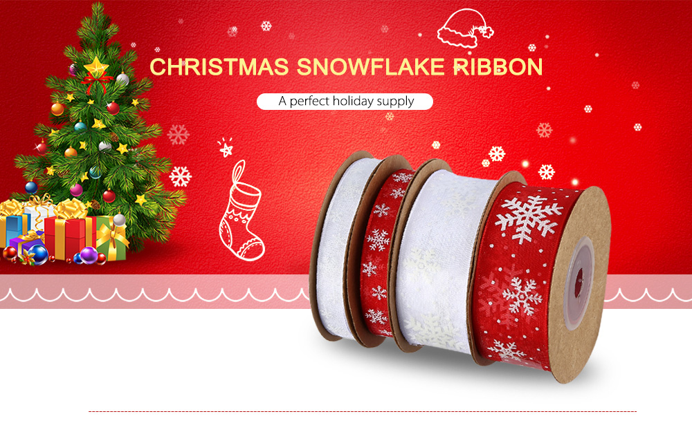 2m x 10mm / 25mm Winter Christmas Snowflake Craft Ribbon Xmas Tree Decoration