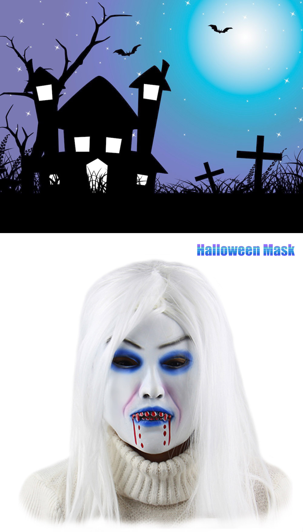 Horror White Witch Ghost Latex Mask Masquerade Halloween Party Bar